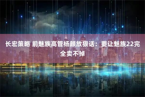 长宏策略 前魅族高管杨颜放狠话：要让魅族22完全卖不掉