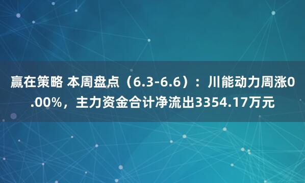 赢在策略 本周盘点（6.3-6.6）：川能动力周涨0.00%，主力资金合计净流出3354.17万元